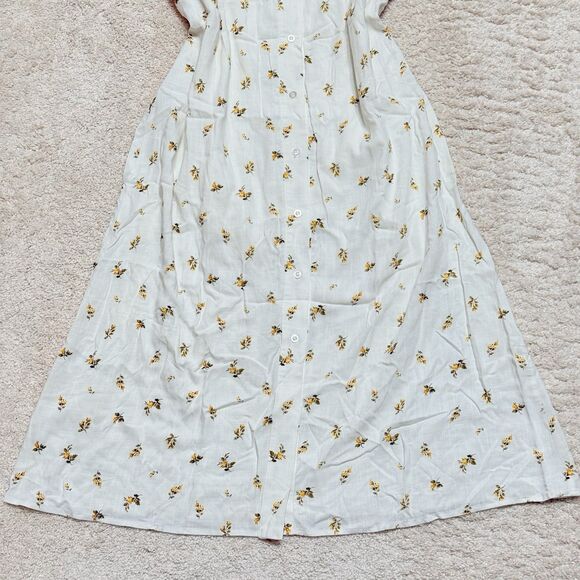 NWT Anthropologie OPT White & Yellow Floral Tie Waist Puff Sleeve Maxi Dress M - Picture 6 of 14